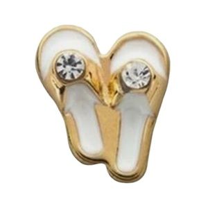 New Origami Owl White And Gold Flip Flop With Rhinestones Accent